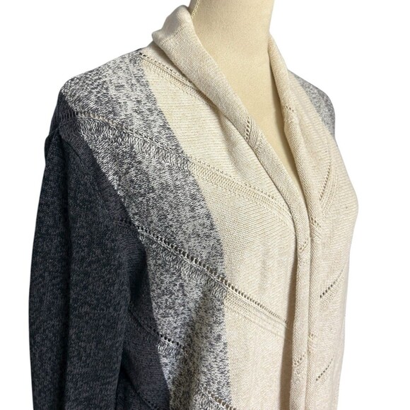 Natural Reflections Open Drape Knit Cotton Beige Black Boho Cardigan Sz M - Picture 3 of 9